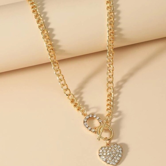 Jewelry - NEW GOLD SILVER RHINESTONE HEART CHAIN NECKLACE!